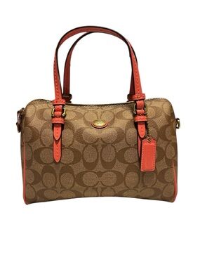 Coach Brown Signature Satchel with Pink Trim